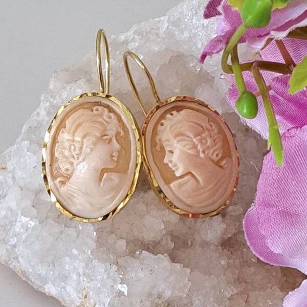 Sardonic shell cameo earrings, silver earrings, Italian jewelry