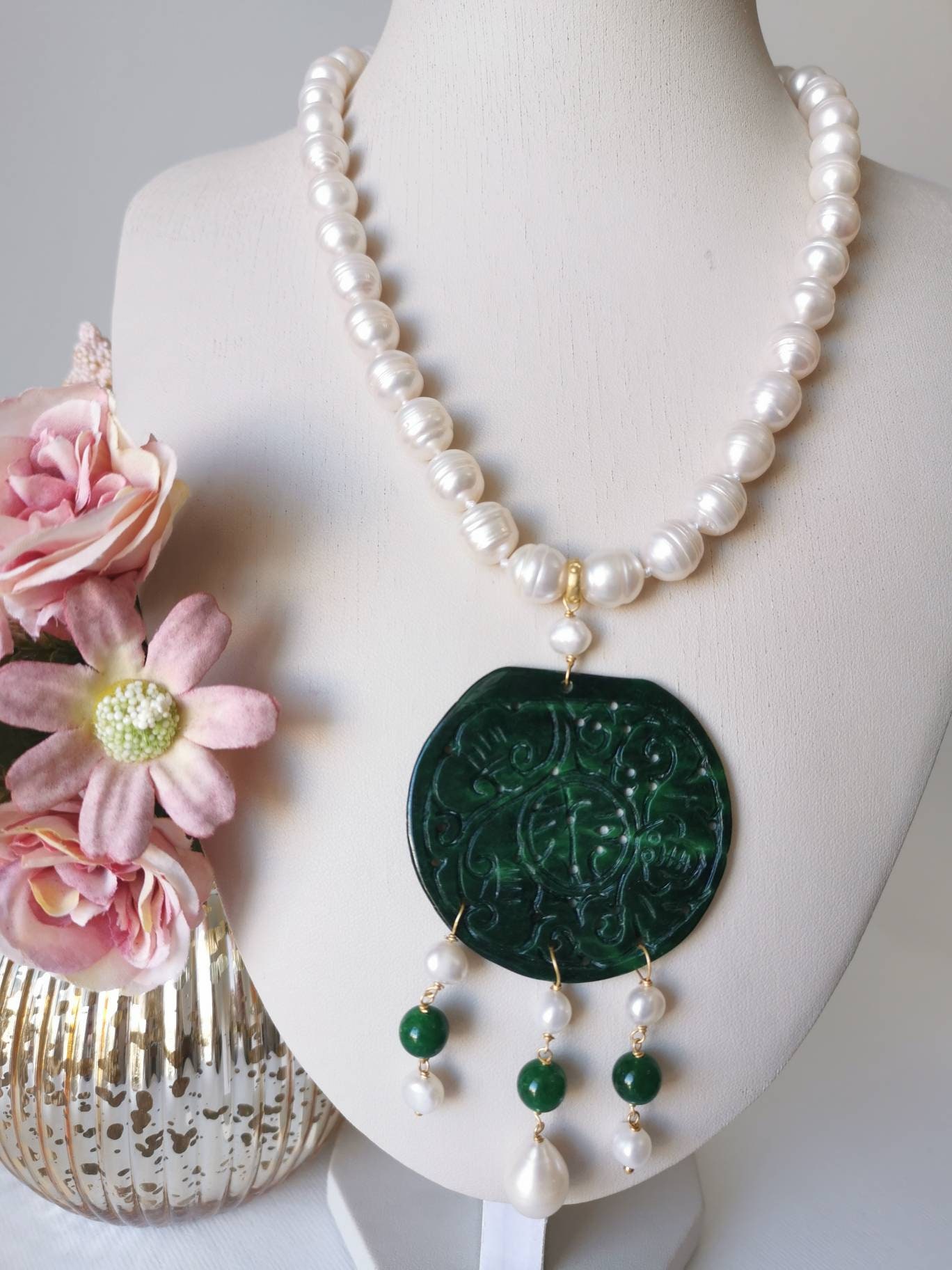 Engraved Green Jade Pendant Modern 