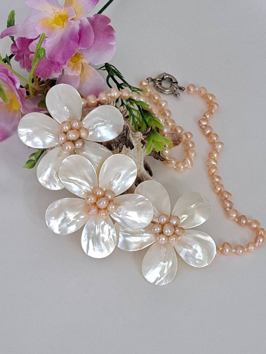 Mother of Pearl Flower Necklace – The Sterling Society