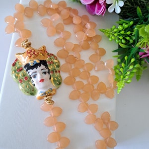Caltagirone keramische ketting, kwartssteen ketting, Siciliaanse donkerbruine ketting