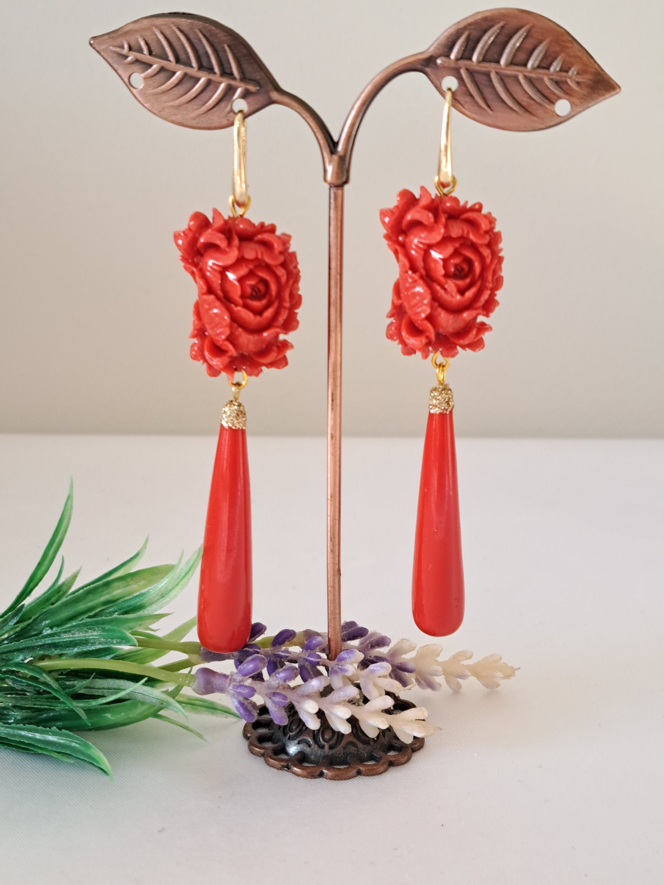 Orecchini a goccia di corallo reGency - Jane Austen Gifts