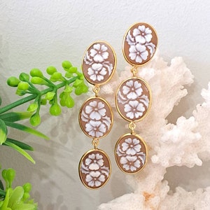 Sardonic shell cameo earrings and gold-plated 925 silver, Italian jewelry