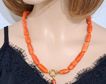 Sardonic shell cameo necklace with red bamboo coral, Italian jewelry