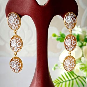 Sardonyx schelp camee oorbellen en 925 verguld zilver, Italiaanse sieraden