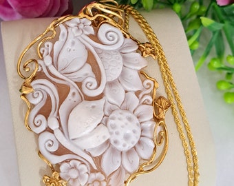 Sardonic shell cameo necklace and gold-plated 925 silver, Italian jewelry