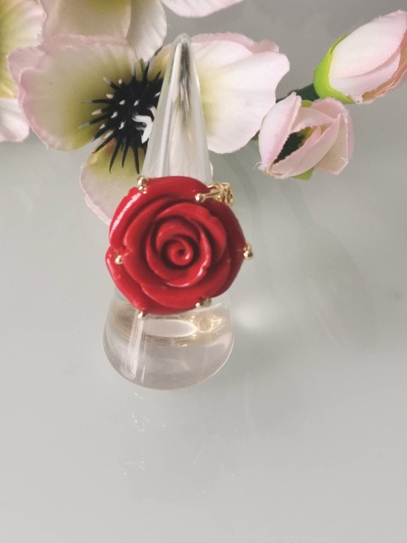 Clear Glitter Flower Resin Ring - Pink | Claire's US