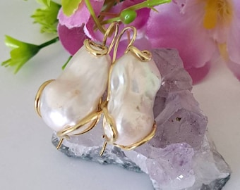 White baroque pearl earrings and 925 silver, Italian jewels