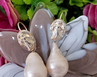 White baroque pearl earrings and 925 silver, Italian jewelry