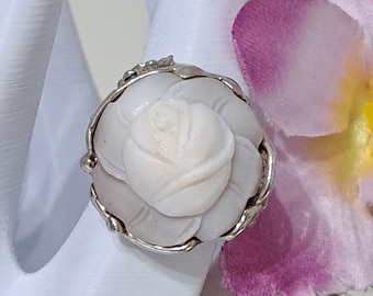 Maxi sardonyx shell cameo ring, flower ring, 925 silver ring, Italian jewelry