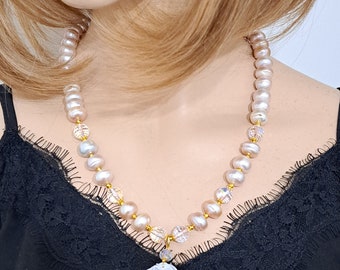 Sardonic shell cameo necklace with pink pearls, Italian jewelry