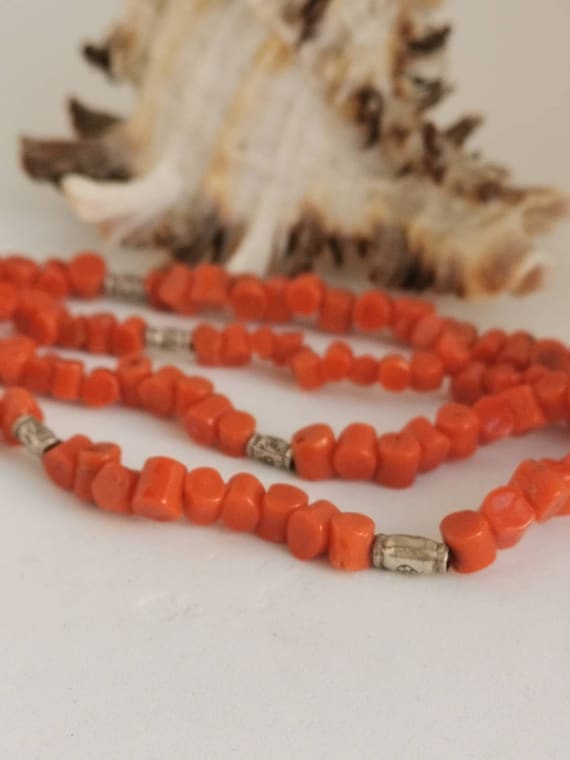 Natural Mediterranean Red Coral Necklace and 925 Silver Choker