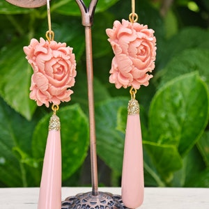 Pink coral rose earrings, coral drop earrings, 925 silver earrings, Italian jewelry