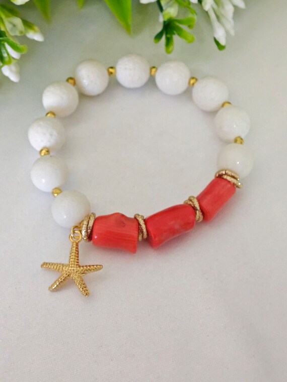 Bracelet En Corail Rouge Naturel De Mer - Perles Italiennes Artisanal - 7 Pouces