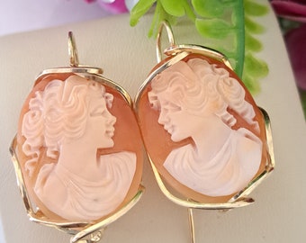 Shell cameo earrings, 925 silver earrings, Italian jewelry