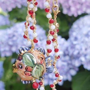 Caltagirone ceramic fish necklace and crystals, Sicilian rosary necklace
