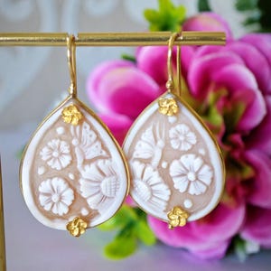 Sardonyx shell cameo earrings, 925 silver earrings, Italian jewelry