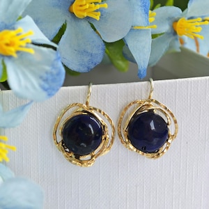 Lapis lazuli and 925 silver hard stone earrings, Italian jewelry