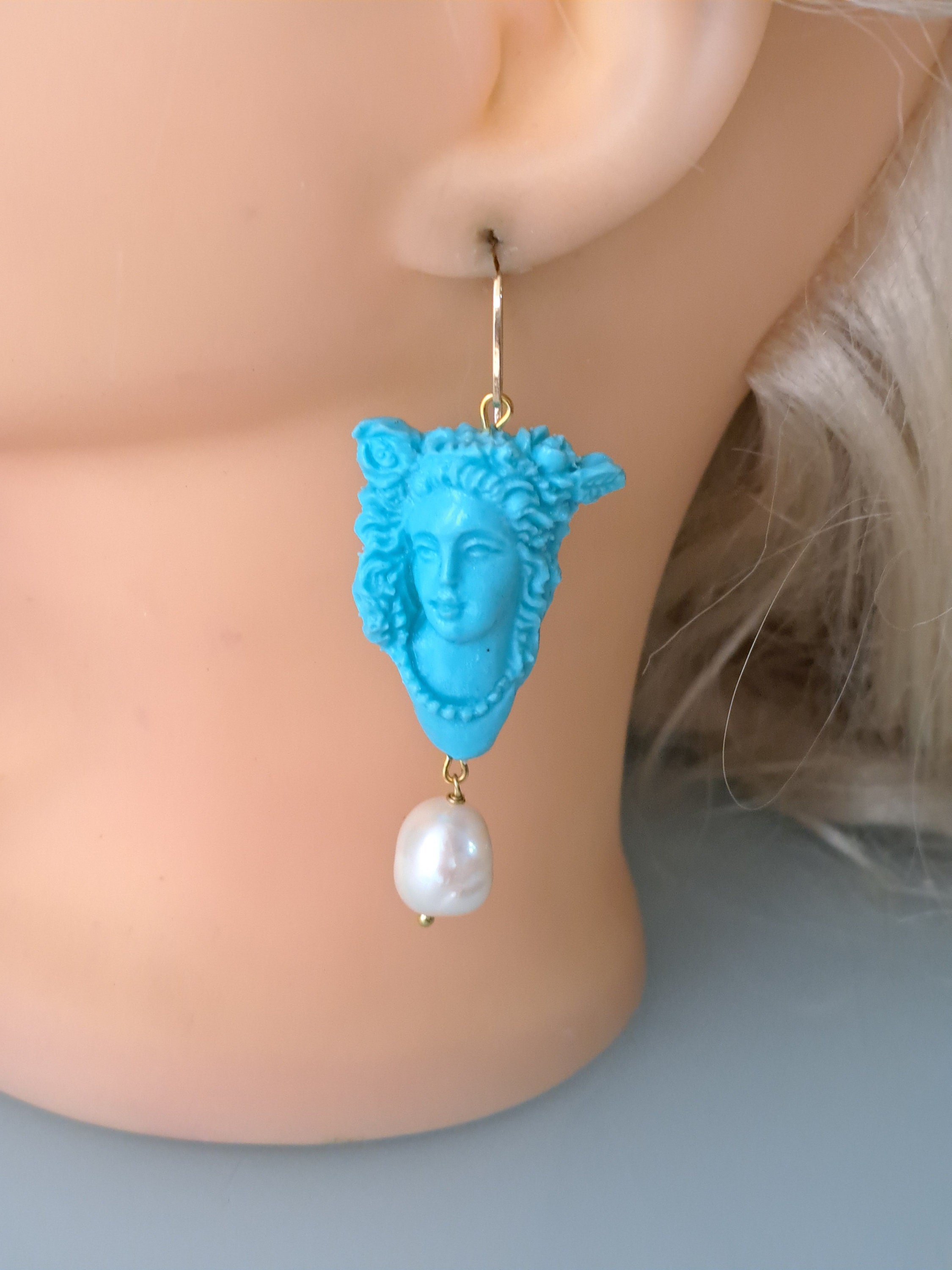 Boucles D'oreilles En Argent 925 Avec Camées Sardonique Et Turquoise - Neuf Avec étiquettes