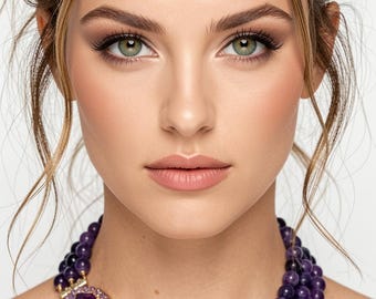 Gargantilla de amatista púrpura, collar maxi de múltiples hilos, joyería italiana