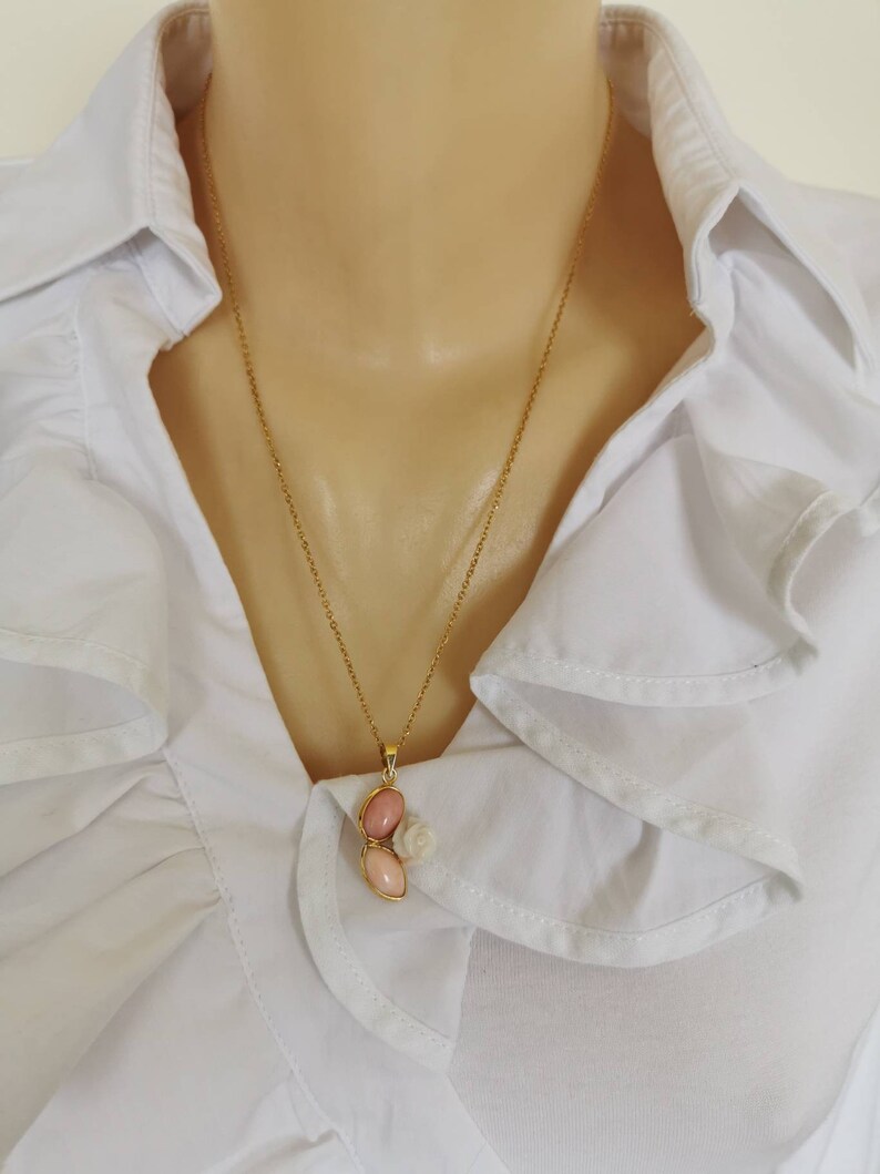 Italian jewelry Silver necklace 925 with pink pendant and natural pink coral