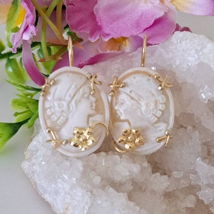 Sardonyx shell cameo earrings, 925 silver earrings, Italian jewelry