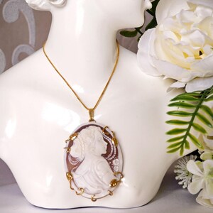 Sardonyx shell cameo necklace and 925 silver gold plated, Italian jewelry