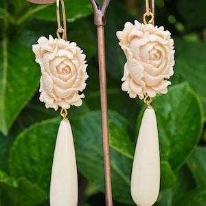 Ivory rose earrings, ivory drop earrings, 925 silver earrings, Italian jewelry