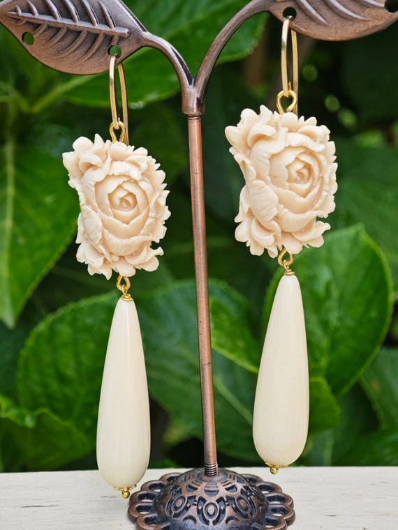 Orecchini rosa, orecchini rosa antico, orecchini rosa da sposa, orecchini pendenti in cristallo rosa, orecchini da damigella d'onore, orecchini pendenti rosa cipria - Italia