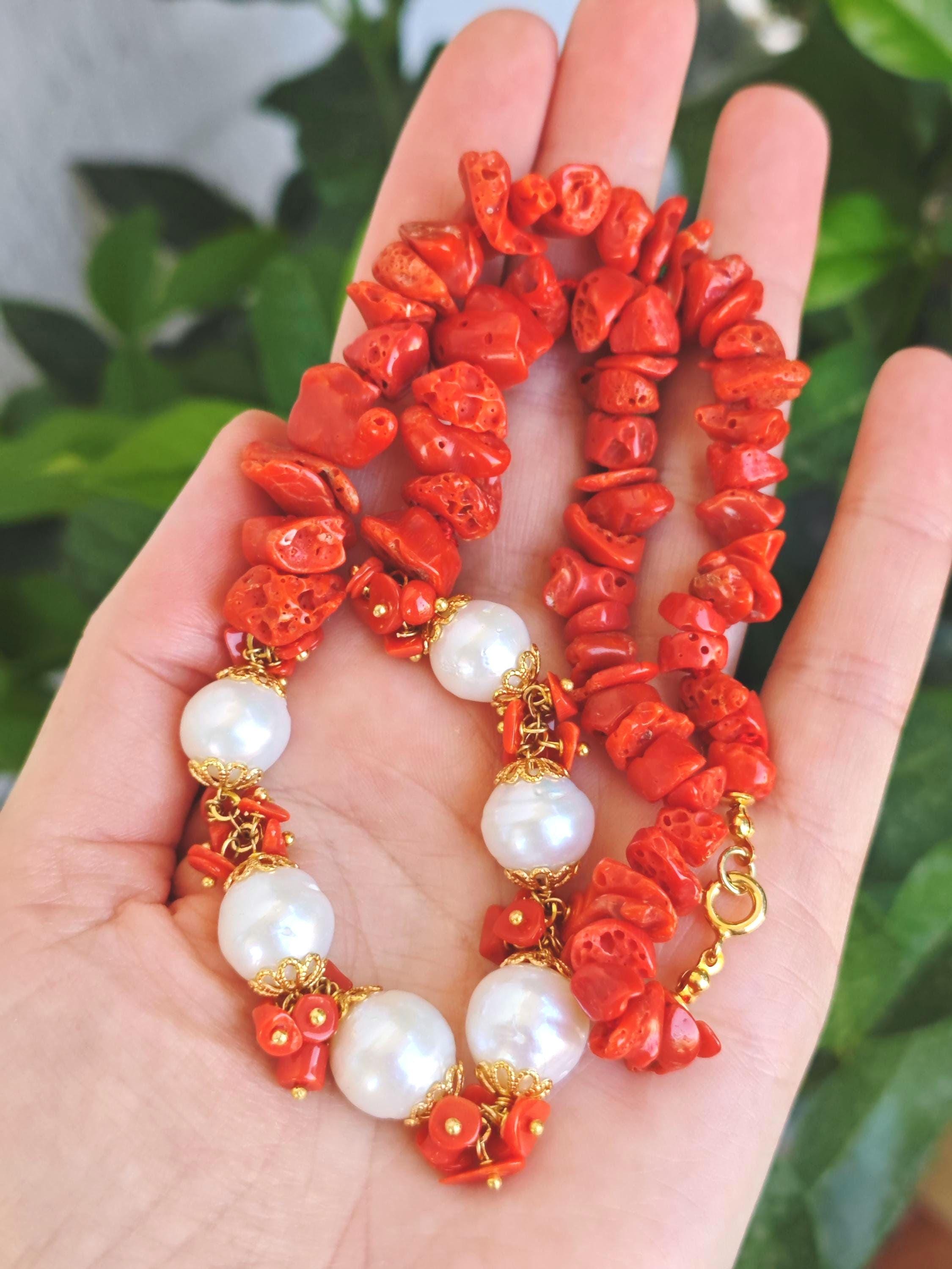Collier En Corail Rouge Naturel Méditerranée - Grosse Perle - Prestigieux - Neuf Sans Emballage