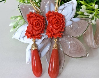 Orecchini corallo rosso, perle di fiume - Marakò Gioiello Italiano