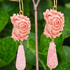 Pink coral paste rose earrings, drop earrings, 925 silver earrings, Italian jewelry