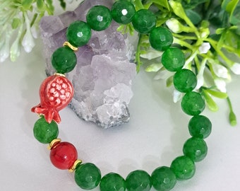 Caltagirone ceramic pomegranate bracelet and green agate hard stones, Sicilian bracelet