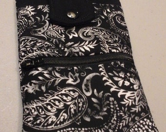 Cell Phone Purse, Crossbody Strap, Black and White, Fabric purse