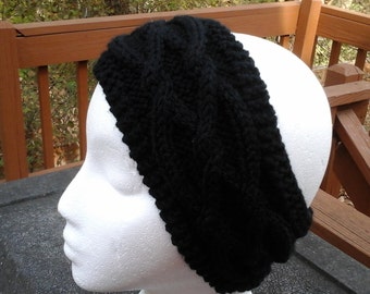 Black Cabled Headband, Earwarmer, Handknit headband, Women's headband, Braided Headband