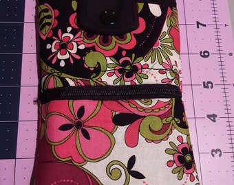 Quilted Crossbody Cell Phone Purse, Pink/Black Cellphone Purse, Cloth Purse