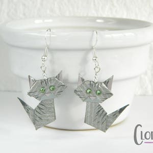 Pendientes gato siberiano, Gato de origami, Gato siberiano, Lindo, Joyería de origami, Joyería de papel, Animale, Grigio, Kawaii, Gato, Carta