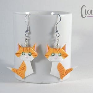 Pendenti gato bianco e naranja origami, Gato origami, Joyería gato, Gato naranja y blanco, Gato, Kawaii, Gato atigrado, Felino, Gatito