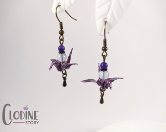 Purple Origami Crane Earrings, Origami Crane Earrings, Origami Earrings, Crane Earrings, Origami Jewelry, Purple Bird Earrings, Bird, Violet