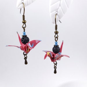 Pink Bird Earrings, Crane Earrings, Origami Earrings, Origami Crane Earrings, Traditional Origami Earrings, Unique Bird Earrings, Pink