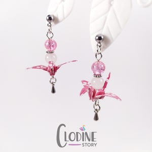 Pendientes de grúa de origami rosa, pendientes de origami stud