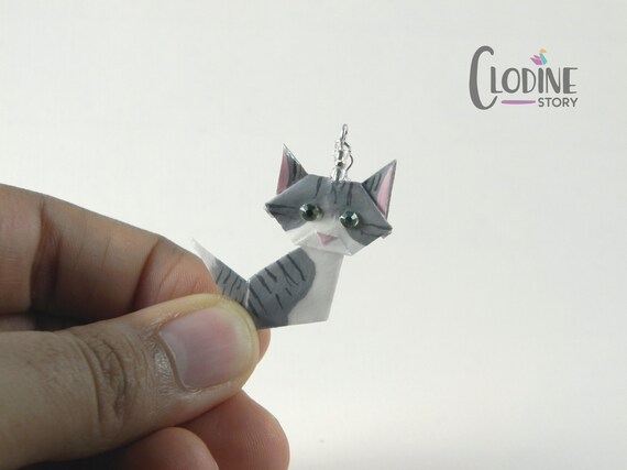 Weiß Grau Origami Katze Ohrringe Origami Katze Katze Ohrringe Katze Schmuck Grau Sibirische Katze Kawaii Ohrringe Origami Katze Ohrringe