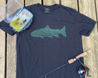 Hand printed Lake Trout Fish T-shirt. Fish shirt. Fisherman gift