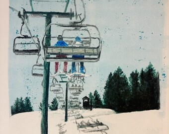 Chairlift Shadows Monotype I Ski Print I Ski Art