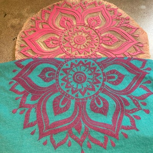 Teal blue racer back tank top with a hand printed pink sun mandala yoga. Perfect summer tank top, yoga tank top, workout tank top image 5