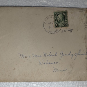 Cartão de Natal vintage com selo de 1 centavo de Benjamin Franklin