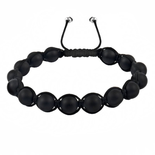 Bracelet Shamballa bracelet onyx noir mat naturel pour hommes femmes