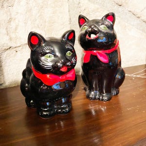 Black Cat Creamer and Teapot Made in Japan Vintage Pair