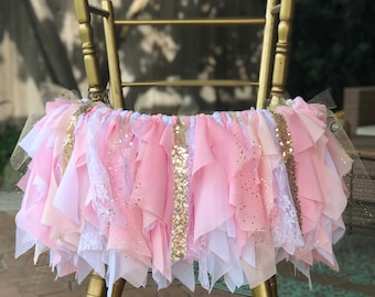 Pink and Gold High Chair Banner, Pink and Gold Highchair Tutu, Pink and Gold HighChair Banner, Pink and Gold Fabric Banner