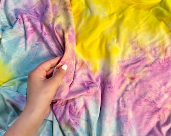 Tie Dye Double Brushed Poly Fabric by the Yard – 4-Way Stretch Knit, Soft Colorful Fabric for Leggings, Dresses, Bows, DIY Sewing Projects