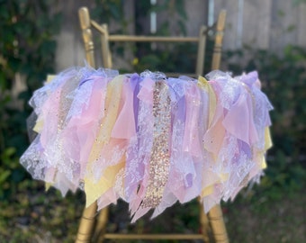 Pink and Lavender High Chair Banner, Pink lavender Yellow Highchair Tutu, Princess Theme Highchair Banner, Purple and Yellow Fabric Banner